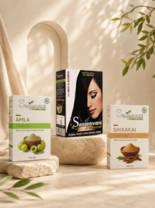 Sanjeevani Natural Herbal Based Dark Brown Henna + Amla Powder + Shikakai Powder Combo