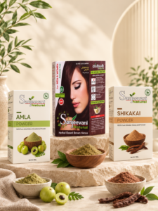 Sanjeevani Natural Herbal Based Brown Henna Powder + Amla Powder + Shikakai Powder Combo